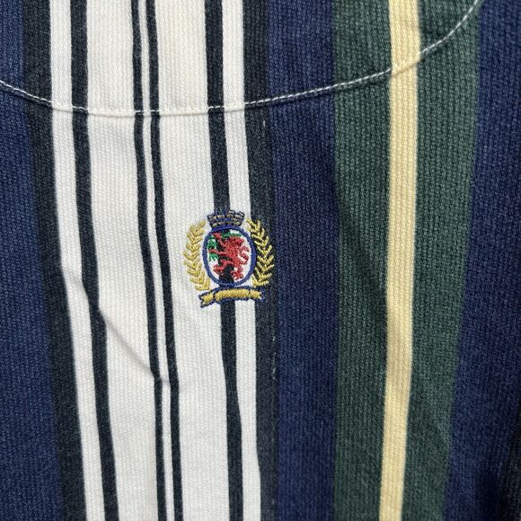Vintage 90s Tommy Hilfiger Men's Shirt XL SS Button Up Crest Stripes Preppy Logo - Picture 8 of 12